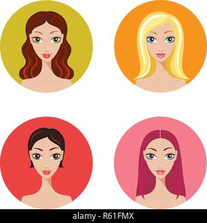 Schöne junge Frau mit trendige Frisuren Icons Set Vector Illustration Stock Vektor