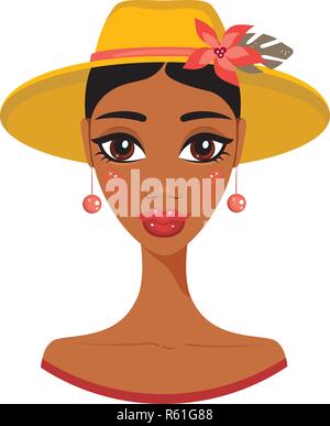 Schöne Afrikanische Amerikanische junge Frau im stylischen Hut Retro portrait Vector Illustration Stock Vektor