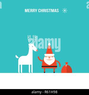 Cute Santa Claus und Christmas deer Modernes flaches design Stil weihnachten Postkarte, Neues Jahr banner Vorlage Stock Vektor