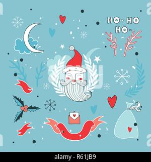 Weihnachten Hand gezeichnet Design Elemente mit Santa Claus Vector Abbildung Stock Vektor