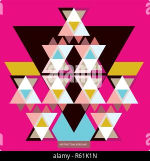 Vektor Muster mit farbigen geometrischen Formen, Dreiecke. Bunte Kulisse, nahtlose Muster, retro style Banner. Stock Vektor