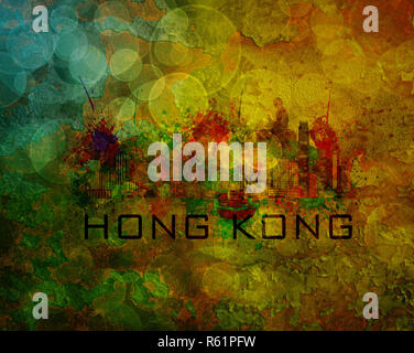 Hong Kong Skyline der Stadt auf Grunge Hintergrund Abbildung Stockfoto