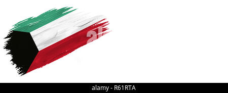 Pinsel gemalt. Handgezeichneten stil Flagge Kuwait isoliert auf weißem Hintergrund mit Platz für Text. Stockfoto