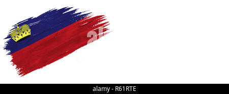 Pinsel gemalt. Handgezeichneten stil Flagge Liechtenstein auf weißem Hintergrund mit Platz für Text. Stockfoto