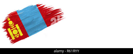 Pinsel gemalt. Handgezeichneten stil Flagge Mongolei isoliert auf weißem Hintergrund mit Platz für Text. Stockfoto