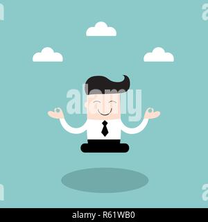 Geschäftsmann, Meditieren in den Himmel. Ruhe bewahren, die richtigen Entscheidungen zu treffen und erfolgreich in ihr Geschäftskonzept. Vector Illustration Stock Vektor