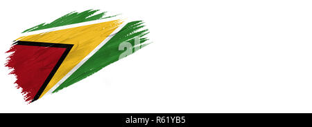 Pinsel gemalt. Handgezeichneten stil Flagge Guyana auf weißem Hintergrund mit Platz für Text. Stockfoto