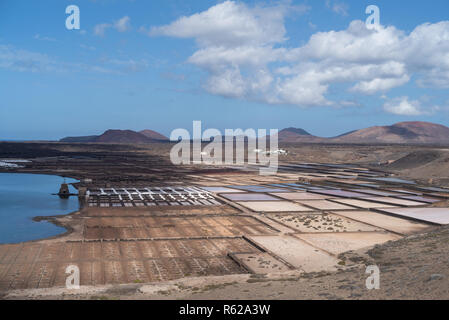 Natürliches Salz Verdunstung Teich auf der Insel Lanzarote in Salinas de Janubio, Kanarische Inseln, Spanien Stockfoto