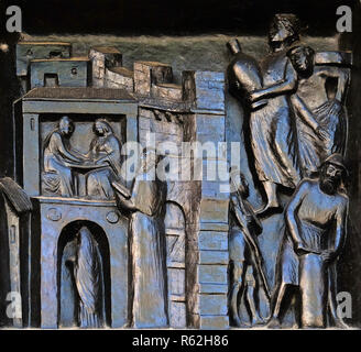 Sie werden den Sabbat- Nehemia wird die Händler in die Stadt am Sabbat nicht, Grossmünster Kirche in Zürich Stockfoto