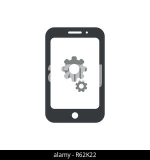 Vector illustration symbol Konzept der Zahnräder innerhalb Smartphone. Stock Vektor