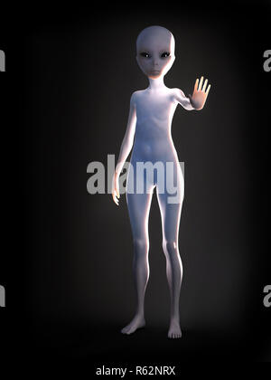 Porträt eines Ausländers stehen und hält seine arm wie ihr wünscht Ihnen, 3D-Rendering. Schwarzen Hintergrund. Stockfoto