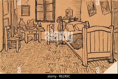 Skizze der Schlafzimmer, in einem Brief von Vincent van Gogh Theo van Gogh eingeschlossen. Datum: 16 Oktober 1888, Arles. Abmessungen: 13 cm x 21 cm. Museum: Van Gogh Museum, Amsterdam. Stockfoto