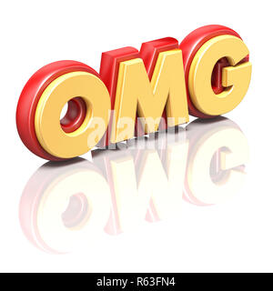 Wort OMG roten und gelben Kunststoff auf dem Boden der Reflexion 3D Stockfoto