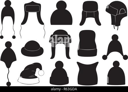 Reihe von verschiedenen Mützen isoliert auf weiss Stock Vektor