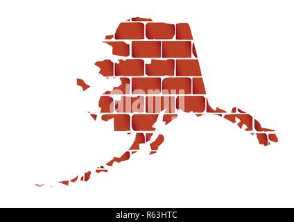 Ein Teil der Mauer als Hintergrund für die Kontur karte von Alaska Stock Vektor