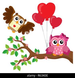 Valentine Eulen Thema Bild 7. Stockfoto