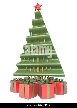 Abstrakte Weihnachtsbaum und Geschenke unter 3D Stockfoto