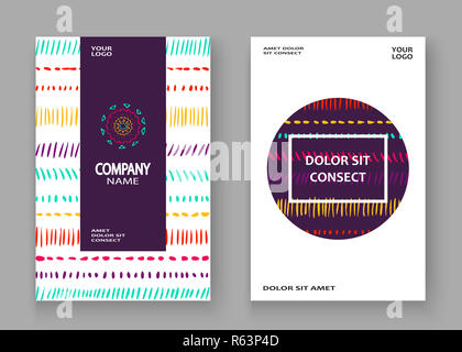 Abstrakte Muster mit Farbe hand Striche künstlerische Abdeckrahmen Design. Minimale zeichnen Linien weißen Hintergrund. Trendy ethnische Template vector Abdeckung Bericht Katalog Broschüren Flyer Poster Banner Stockfoto