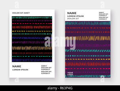 Abstrakte Muster mit Farbe hand Striche künstlerische Abdeckrahmen Design. Minimale zeichnen Linien weißen Hintergrund. Trendy ethnische Template vector Abdeckung Bericht Katalog Broschüren Flyer Poster Banner Stockfoto