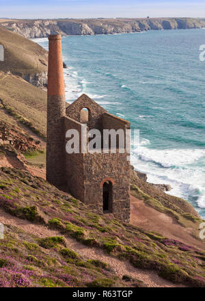 Towanroath Pumpen Motor Haus, Wheal Coates Zinnmine, Cornwall, England, Großbritannien Stockfoto