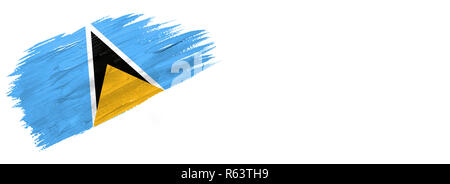 Pinsel gemalt. Handgezeichneten stil Flagge von Saint Lucia isoliert auf weißem Hintergrund mit Platz für Text. Stockfoto