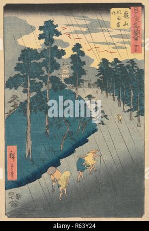 Kameyama: Wind, Regen und Donner, nein. 47 Aus der Serie Sammlung von Abbildungen von berühmten Orten in der Nähe der Stationen Fifty-Three [Entlang der Tokaido]. Datum: 7. Monat 1855. Abmessungen: 36 cm x 23 cm. Museum: Van Gogh Museum, Amsterdam. Thema: Utagawa Hiroshige,. Stockfoto