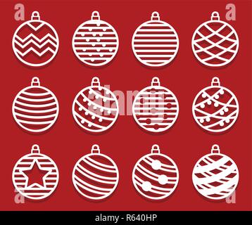 Weihnachten Kugeln für Laserschneiden. Neues Jahr Karte. Einfache abstract Formen. Reihe von Icons. Stock Vektor