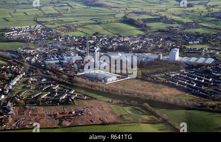 Luftaufnahme des Innovia Films Fabrik in Wigton, Cumbria Stockfoto