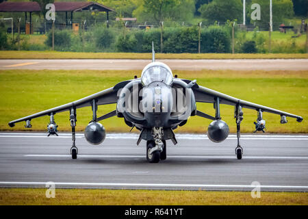 RAF Harrier, informell als der Harrier Jump Jet, ist eine Familie von Jet-powered Angriff Flugzeug, vertikal/kurze Start- und Landebahn Stockfoto