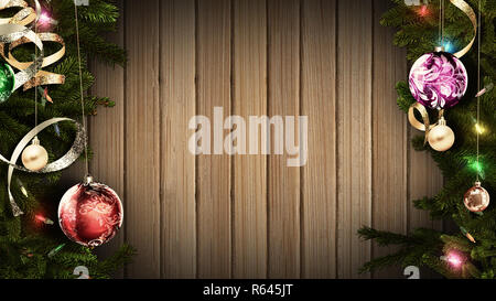 3D-Rendering für eine festliche Weihnachten Rahmen auf einem alten rustikalen Holztisch wird dazu beitragen, eine erstaunliche und magische Atmosphäre für Ihr Material erstellen Stockfoto