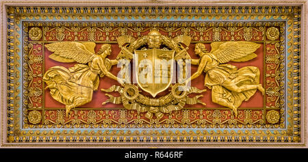 Gregor XVI Wappen von der Decke der Basilika St. Paul vor den Mauern in Rom. Stockfoto