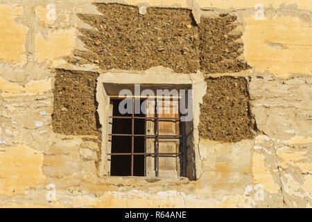 Fenster in einem alten verlassenen Bauernhaus, Almanzora-Tal, Provinz Almeria, Andalucía, Spanien Stockfoto