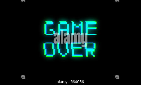 Spiel über Text mit schlechtem Signal. Glitch Wirkung Stockfoto