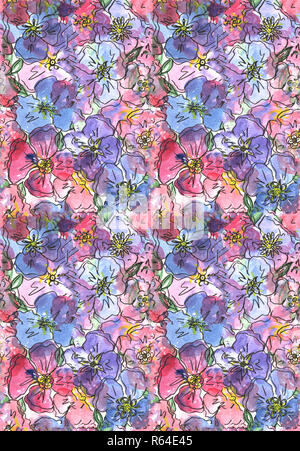 Aquarell Blumen nahtlose Muster Hand gezeichnet Stockfoto