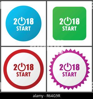 Neues Jahr 2018 Rot, Blau, Grün und Rosa vektor Icon Set. Web Icons. Flaches Design Zeichen und Symbole einfach zu bearbeiten Stock Vektor