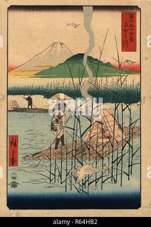 Die Sagami Fluss, aus der Serie 36 Ansichten des Berges Fuji. Datum: 4. Monat 1858. Abmessungen: 36,4 cm x 25,5 cm, 34 cm x 22 cm. Museum: Van Gogh Museum, Amsterdam. Thema: Utagawa Hiroshige,. Utagawa Hiroshige. Stockfoto