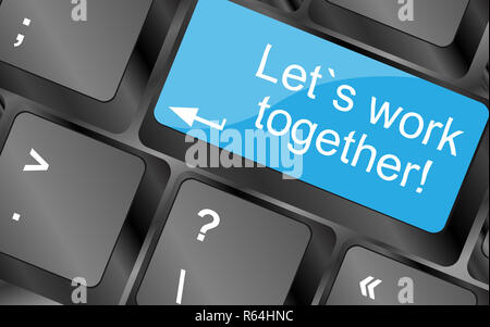 Ermöglicht die Arbeiten zusammen. Computer Tasten auf der Tastatur. Inspirational motivational Zitat. Stockfoto