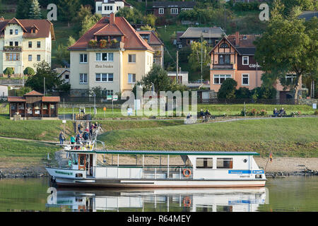 Beliebte Fähre in die Stadt Wehlen an der Elbe im Elbsandsteingebirge in Deutschland Stockfoto