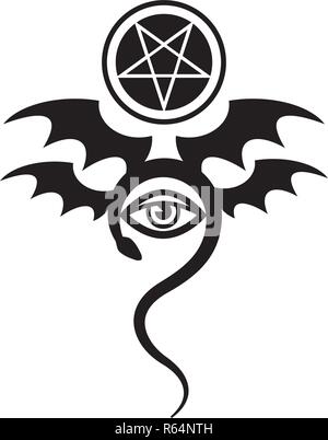 EVIL EYE (das Größer-BÖSARTIG). Mystische Symbol der schwarzen Magie, das Emblem der Hexerei und Zeichen der Nekromantie. [Tattoo] Stock Vektor