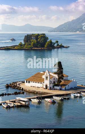 Korfu Korfu Griechenland Kirche Vlachernon vlacherna Kanoni portrait Insel reisen Meer Stockfoto