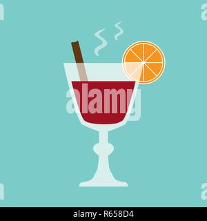 Glühwein Rebsorten mit Slice von Orange und Zimt-Vector Illustration Stock Vektor