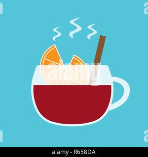 Glühwein Rebsorten mit Slice von Orange und Zimt-Vector Illustration Stock Vektor