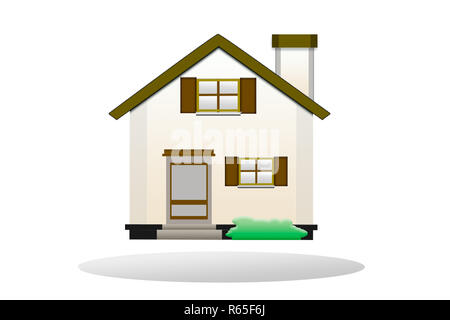 Abbildung eines kleinen Landhaus auf einem weißen Hintergrund Stockfoto