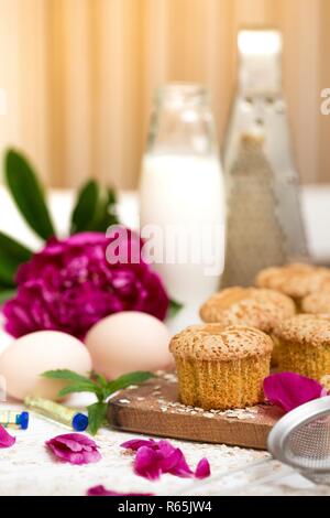 Cupcakes. kleine leckere und gesunde Muffins auf dem Küchentisch Stockfoto