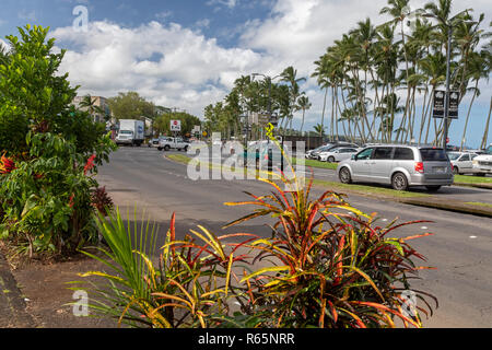Hilo, Hawaii - Kamehameha Avenue in der Nähe von Hilo Bay in der Innenstadt von Hilo. Stockfoto