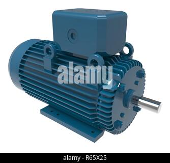 3D-Abbildung der Industriellen Blau Elektromotor isoliert auf weißem Stockfoto
