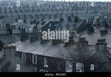 Reihenhäuser bei Nelson auf der Preston zu Colne Eisenbahnlinie, Lancashire, Großbritannien Stockfoto