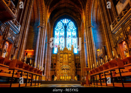 Kathedrale von Liverpool oder die Kathedrale Kirche des auferstandenen Christus, Liverpool in Großbritannien Liverpool, Großbritannien - 16 Mai 2018: Liverpool Cathedral basiert auf einem Entwurf von Stockfoto