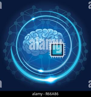 Gehirn mit Mikrochip Stock Vektor