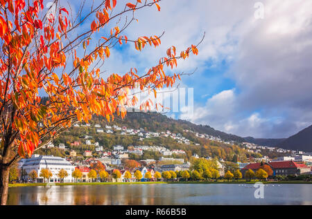 Kleine Lille Lungegardsvannet See in Bergen. Stockfoto